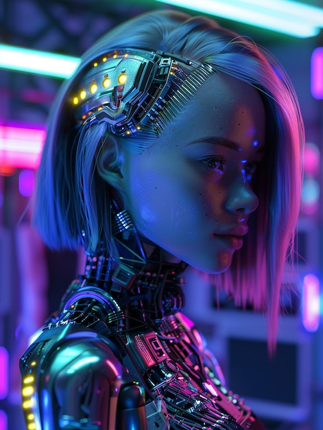 Free photo portrait of futuristic female humanoid with advanced technology