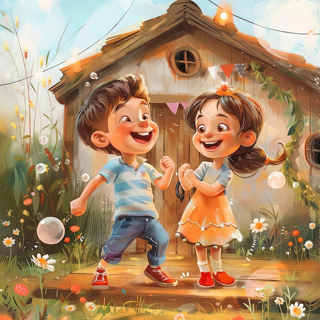 Free photo portrait of girl and boy showcasing beautiful friendship