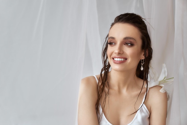 Portrait of girl posing with lily flower