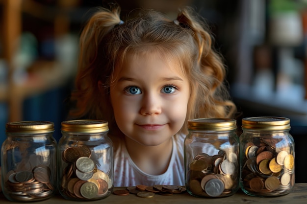 Portrait of girl surrounded by money