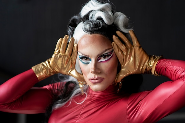 Portrait of glamorous drag queen posing