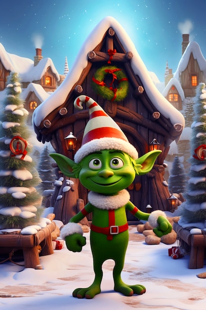 Free photo portrait of the green grinch cartoon character as an elf