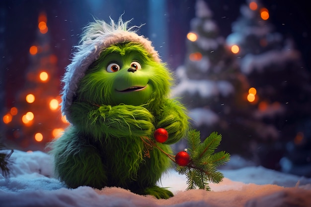 Portrait of the green grinch cartoon character