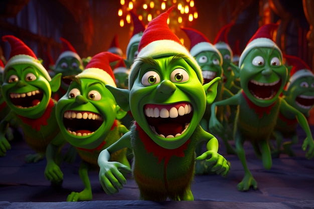 Free Photo portrait of the green grinch cartoon characters as elves