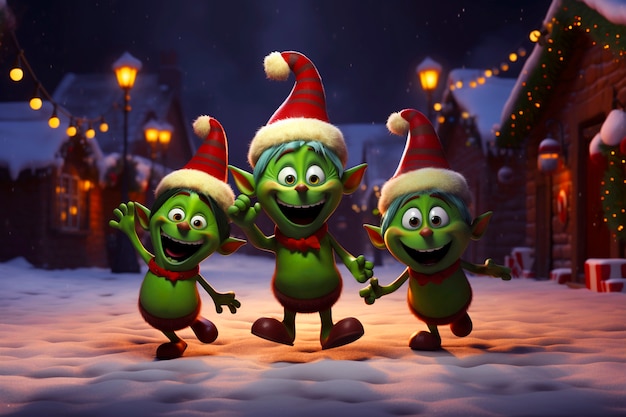 Free Photo portrait of the green grinch cartoon characters as elves