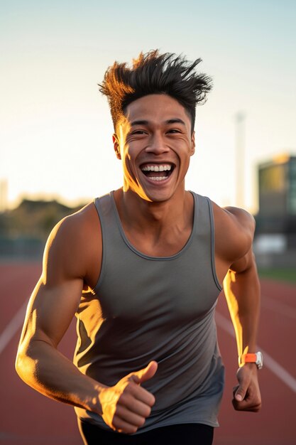 Portrait of handsome man running