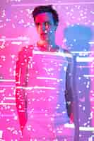 Free photo portrait of handsome man in vaporwave style