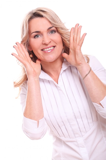 Portrait of happy aged woman