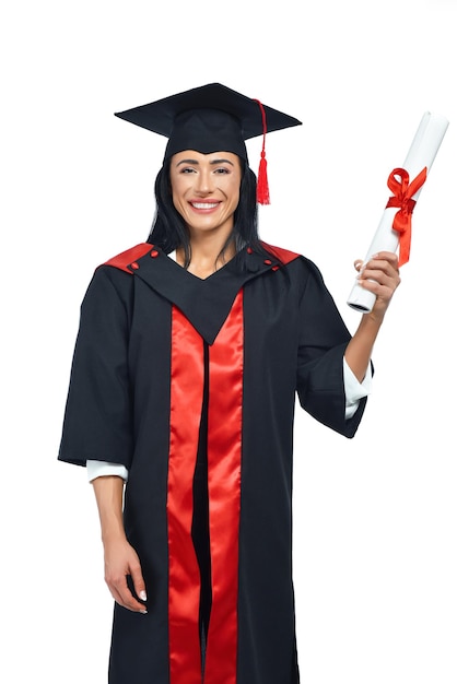 Free photo portrait of happy alumni of university on white background