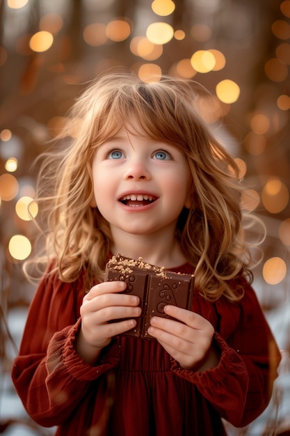 Free Photo portrait of happy child eating delicious chocolate