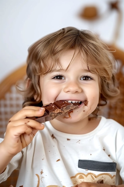 Free photo portrait of happy child eating delicious chocolate