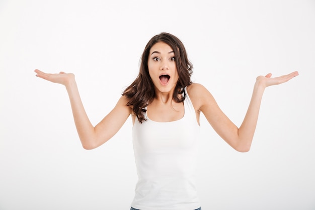 Portrait of a happy woman dressed in tank-top