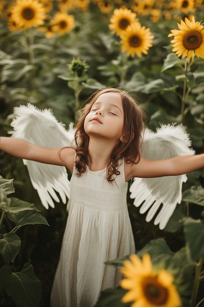 Portrait of human being depicted as an angel with wings