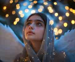 Free photo portrait of human being depicted as an angel with wings