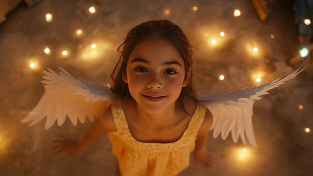 Portrait of human being depicted as an angel with wings