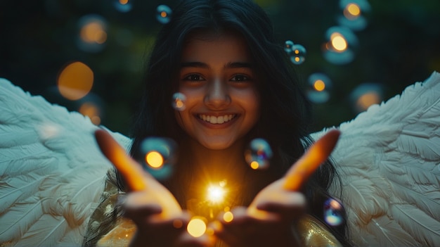 Free Photo portrait of human being depicted as an angel with wings