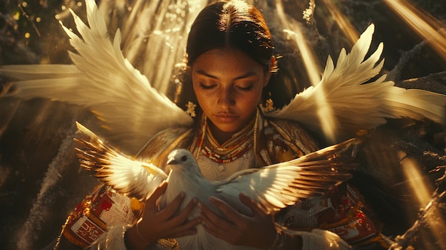 Free photo portrait of human being depicted as an angel with wings