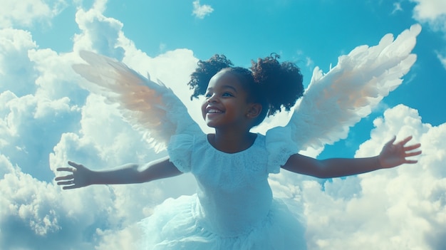 Free photo portrait of human being depicted with angel wings