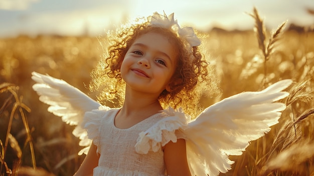 Portrait of human being depicted with angel wings