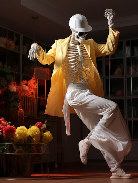 Free photo portrait of human skeleton dancing