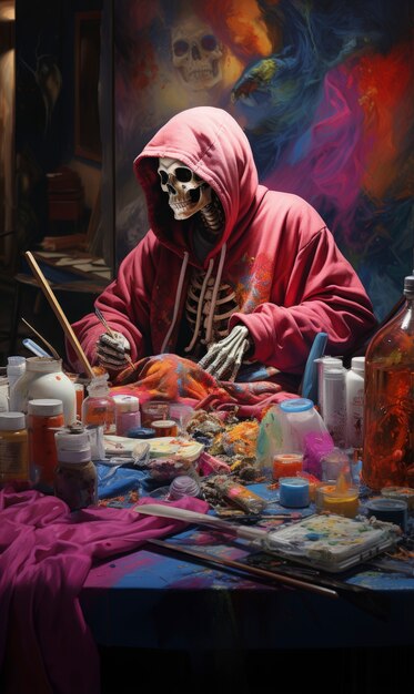 Portrait of human skeleton painting