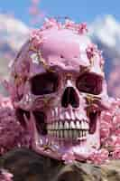 Free photo portrait of human skeleton skull with flowers