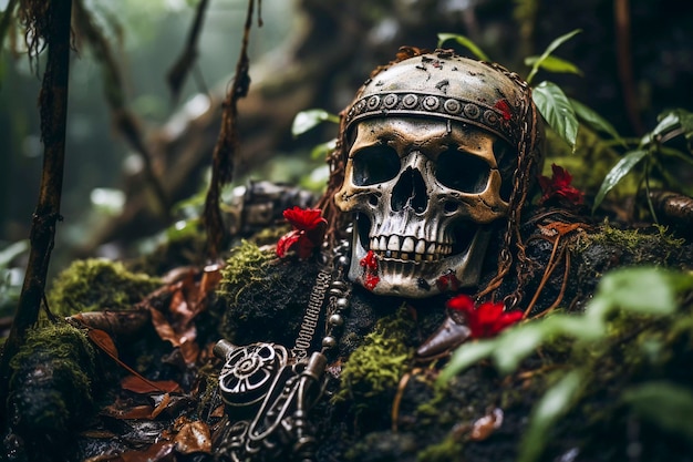 Free Photo portrait of human skeleton skull with futuristic head gear