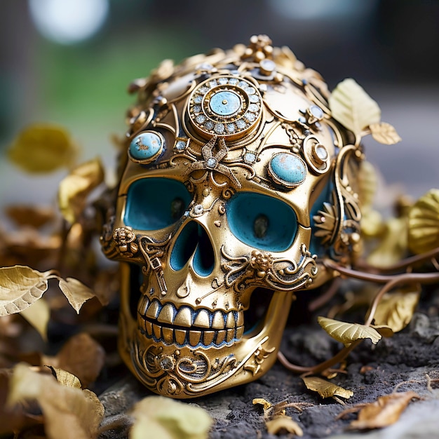 Free photo portrait of human skeleton skull with vegetation