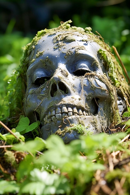 Free Photo portrait of human skeleton skull with vegetation