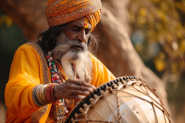 Free photo portrait of indian man celebrating baisakhi festival