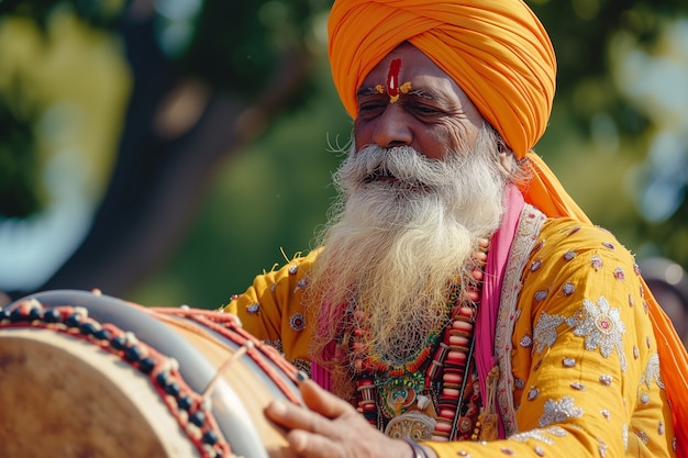 Portrait of indian man celebrating baisakhi festival