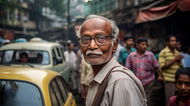 Free photo portrait of  indian man on street