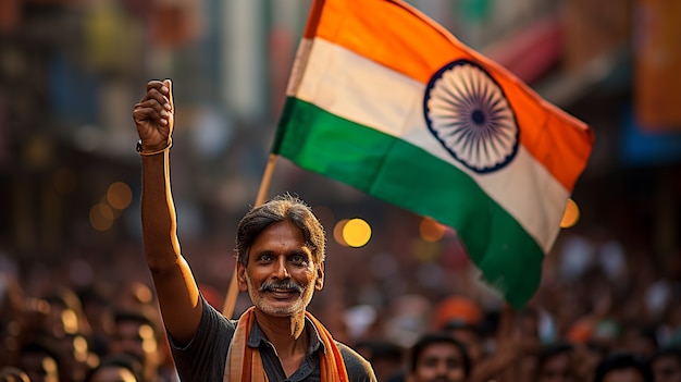 Portrait of indian man with flag