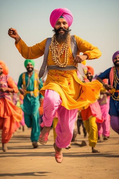 Free photo portrait of indian people celebrating baisakhi festival