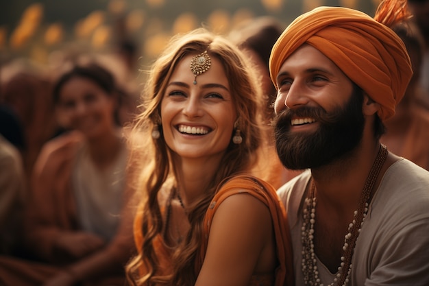 Free Photo portrait of indian people celebrating baisakhi festival