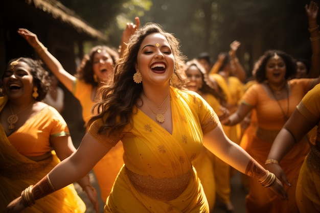 Free Photo portrait of indian people celebrating baisakhi festival