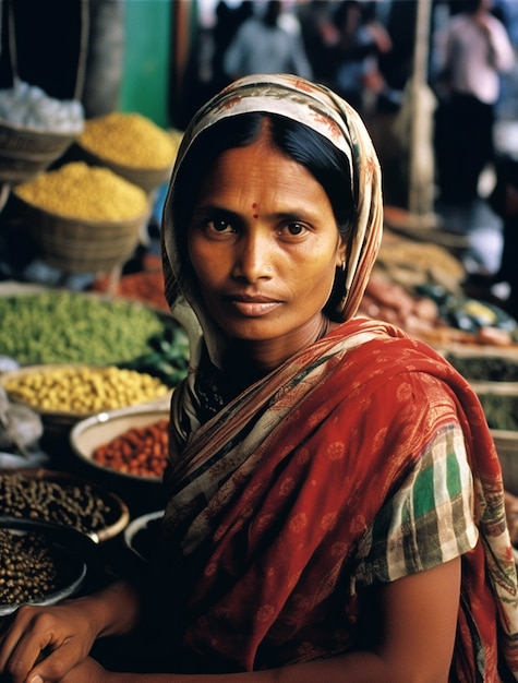 Portrait of indian woman in bazaar