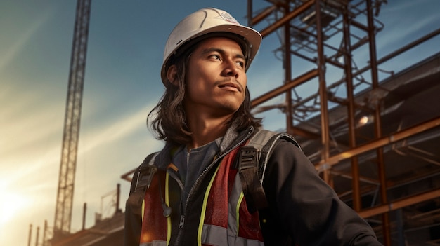 Free photo portrait of indigenous person as a construction worker