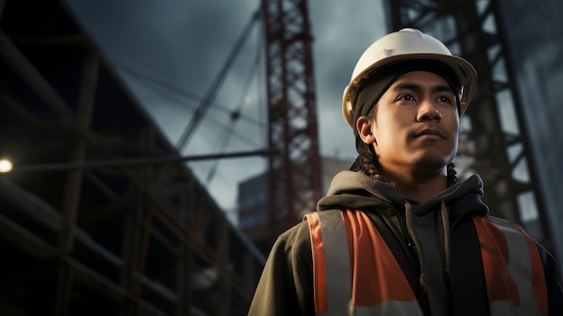 Portrait of indigenous person as a construction worker