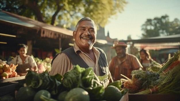 Portrait of indigenous person integrated into modern life