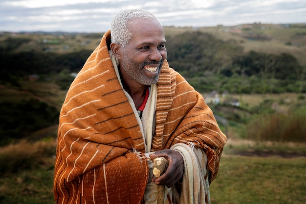 Free photo portrait of indigenous person showcasing day-to-day life