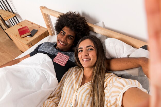 Portrait of interracial couple at home