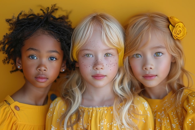 Free photo portrait of kids wearing yellow