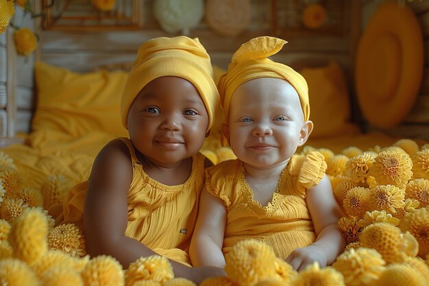 Portrait of kids wearing yellow