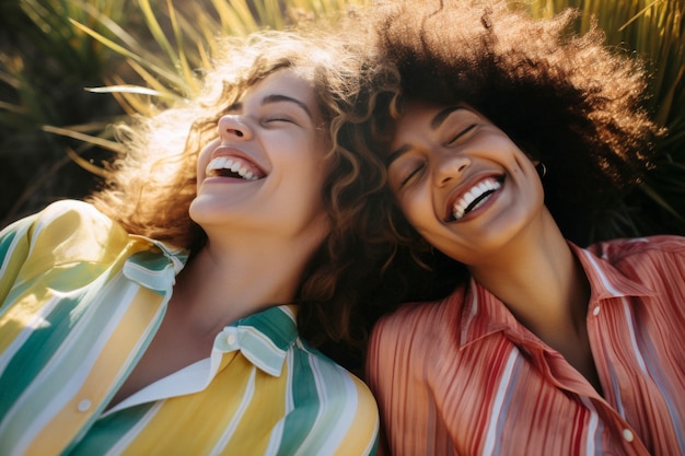 Portrait of lesbian couple in love showing affection