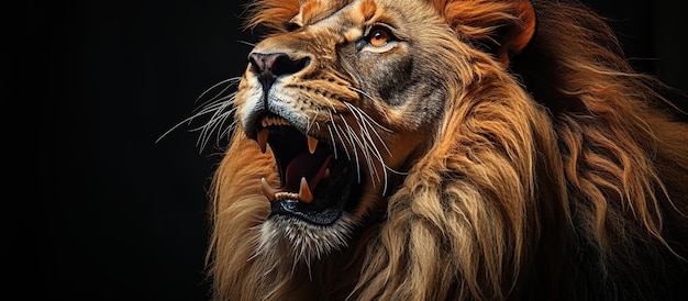 Free photo portrait of a lion on a black background in the studio