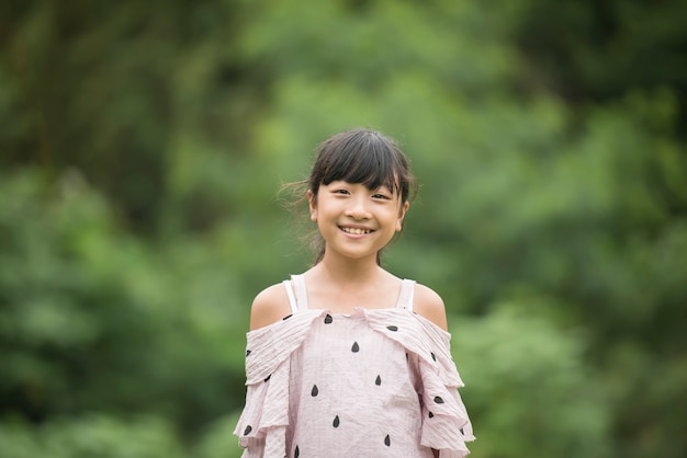 Portrait of Little Asian Girl Show Emotion Look at Camera