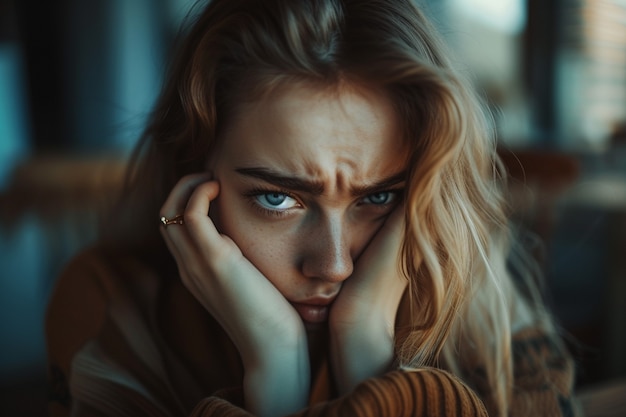 Free photo portrait of lonely sad woman