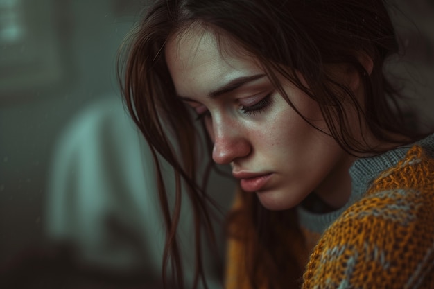 Free photo portrait of lonely sad woman