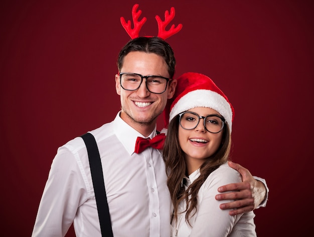 Portrait of lovely couple in christmas time